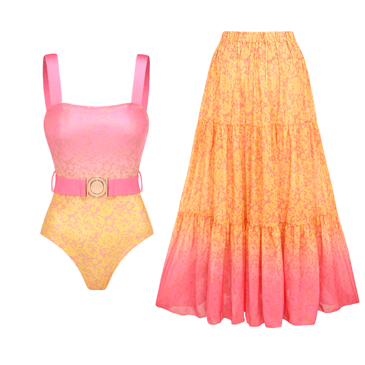 Gradation Print Skirt Swimsuit Set