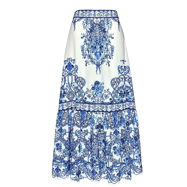 Blue And White Porcelain One Piece Swimsuit Set