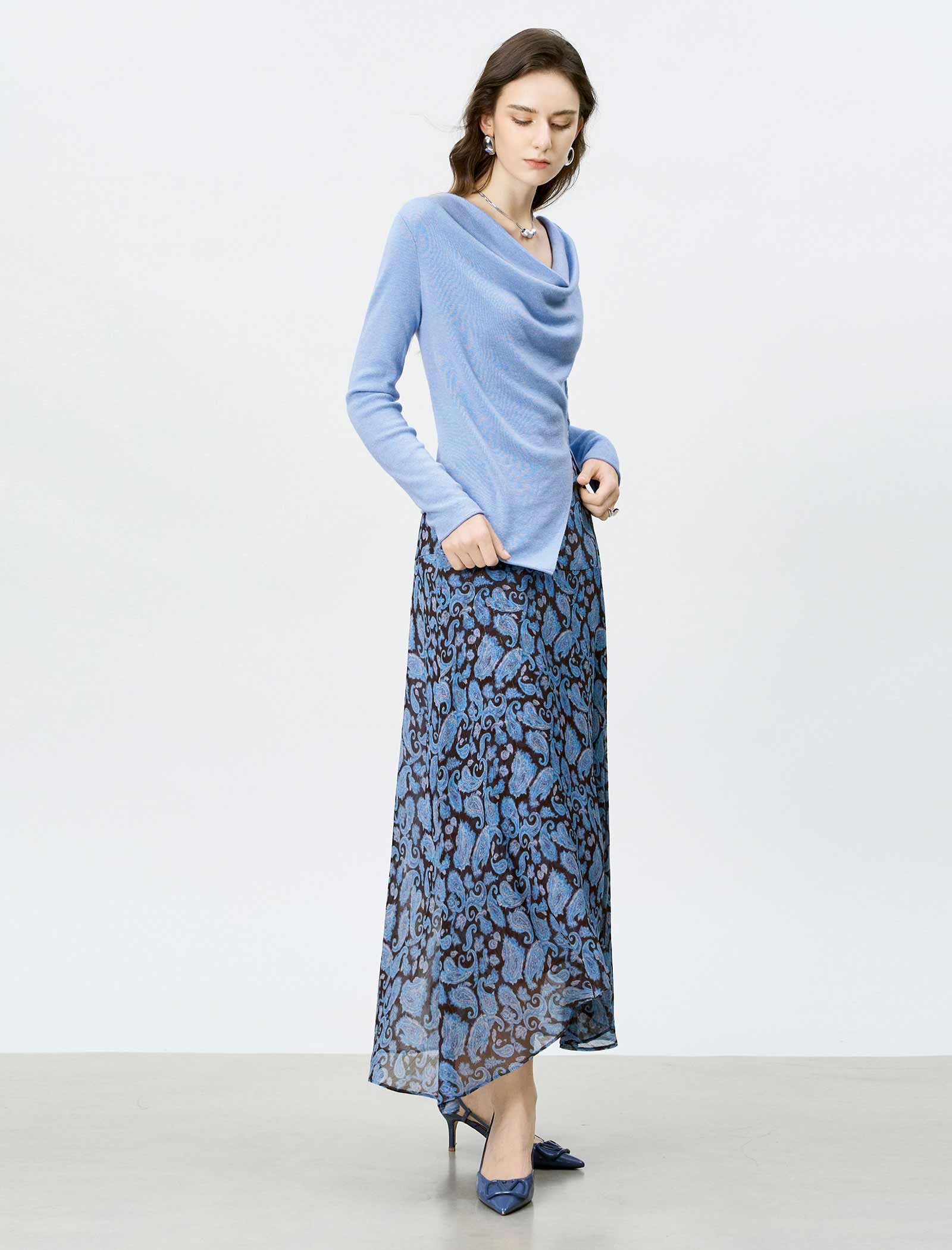 Cowl Neck Asymmetrical Knit Top