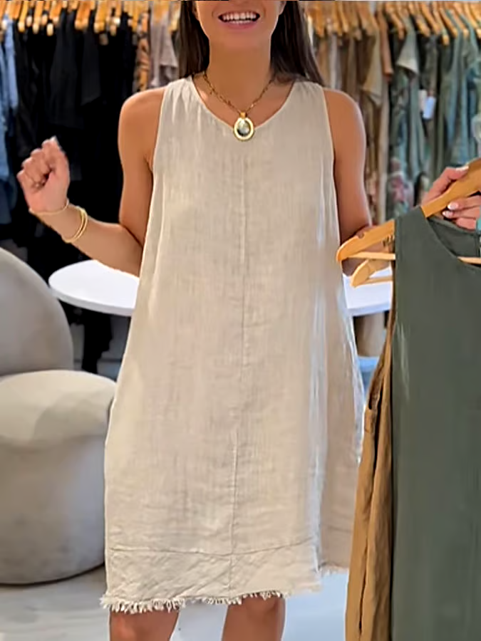 Women's Casual Solid Color Round Neck Sleeveless Splicing Dress