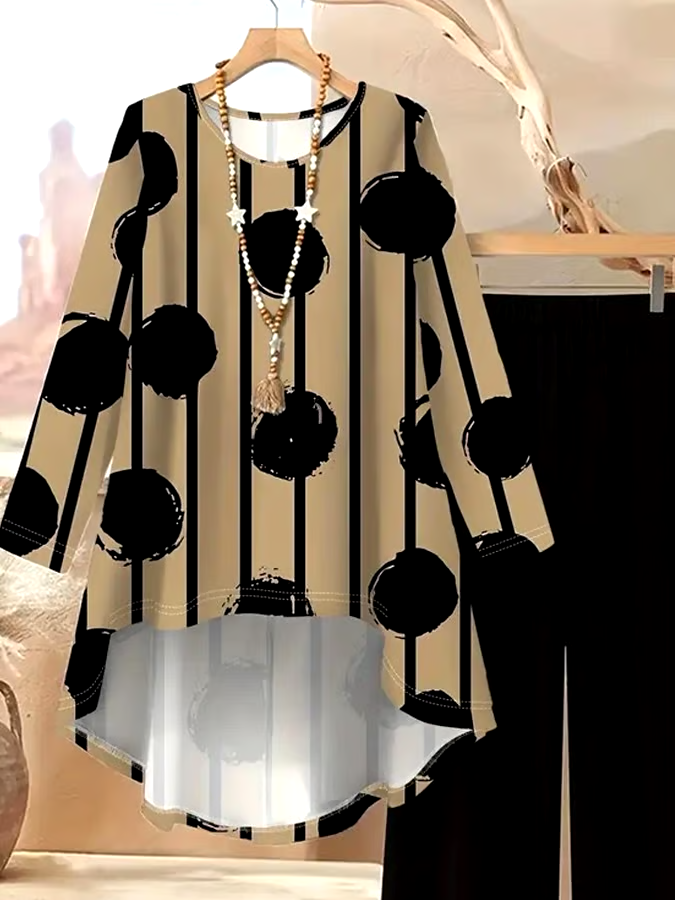 Women's Casual Printed Irregular Hem Top and Pants Two-Piece Set