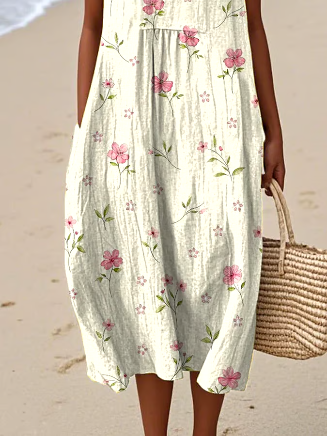 Women's Casual Floral Print Round Neck Sleeveless Dress