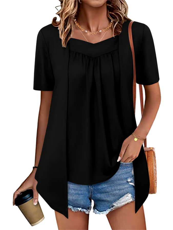Women'S Casual Fashion Loose Fake Two-Piece Short-Sleeved Top