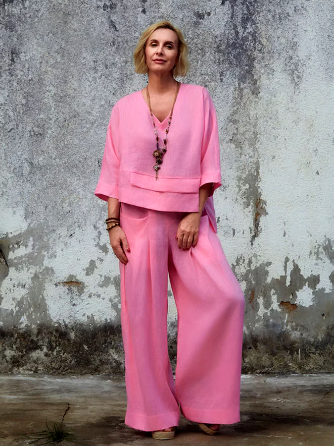 Women'S Casual Solid Color Irregular Cotton And Linen Suit