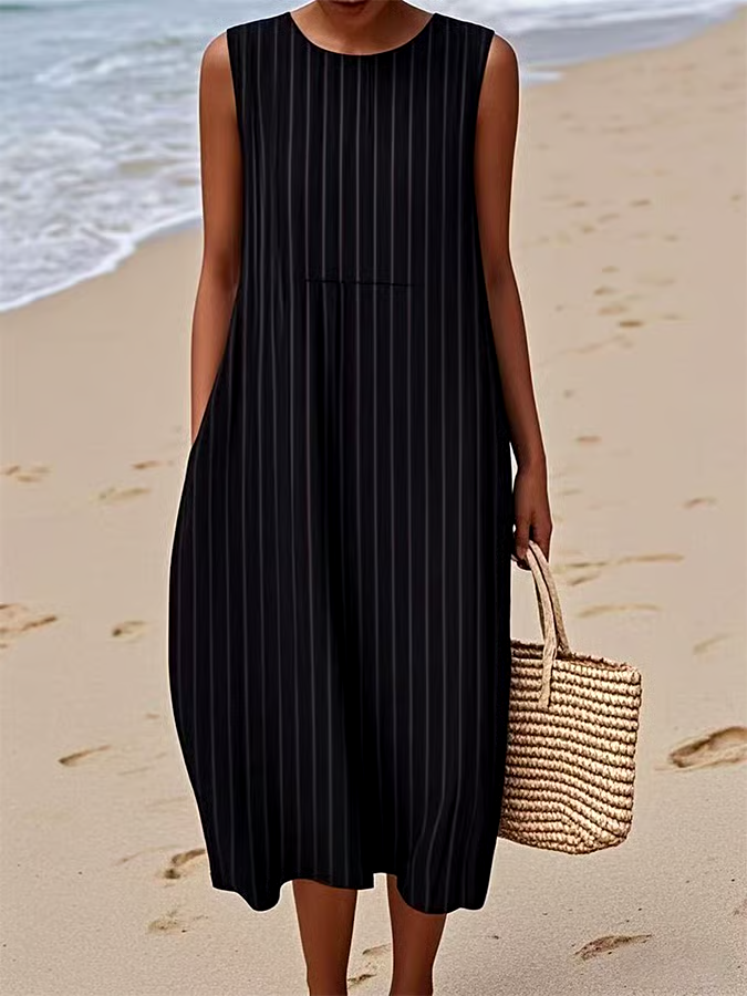 Women's Casual Striped Graphic Print Sleeveless Dress