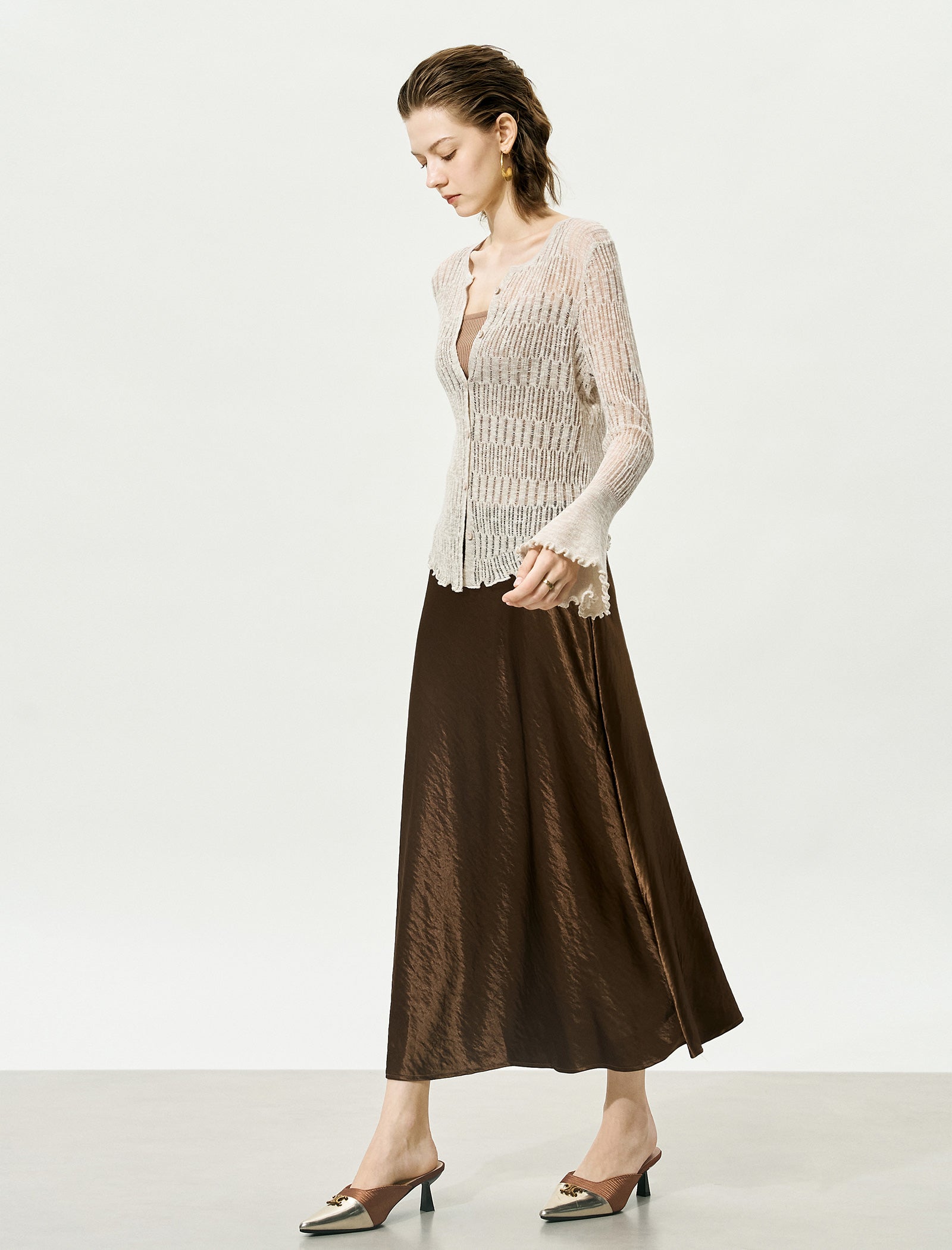 Sheer Knit Flared Sleeve Cardigan