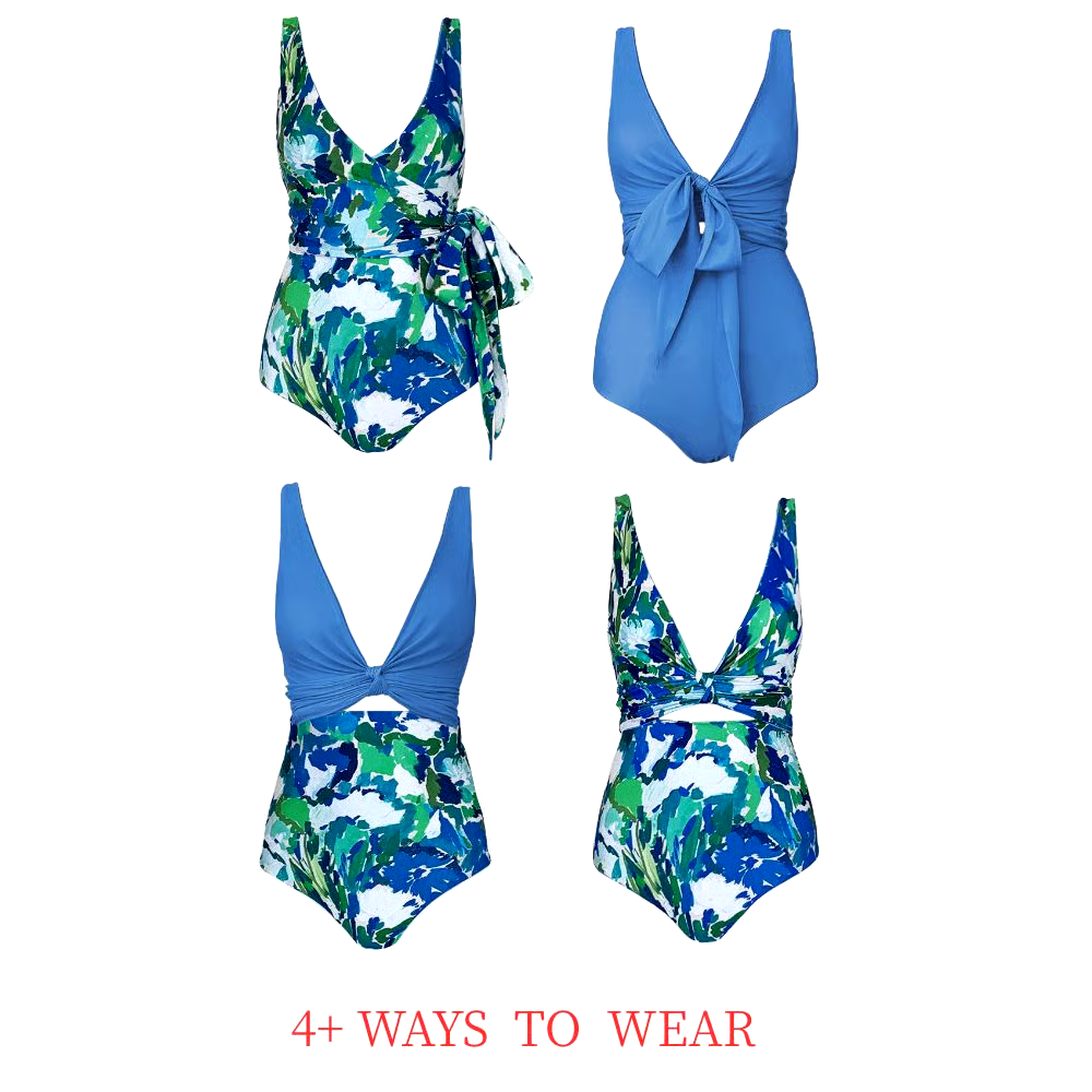 Blue Reversible Multi Wear Bikini And Skirt Swimsuit Set