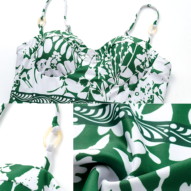 Sling Shadow of Trees Printed One Piece Swimsuit Set