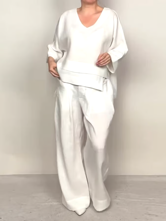 Women'S Casual Solid Color Irregular Cotton And Linen Suit