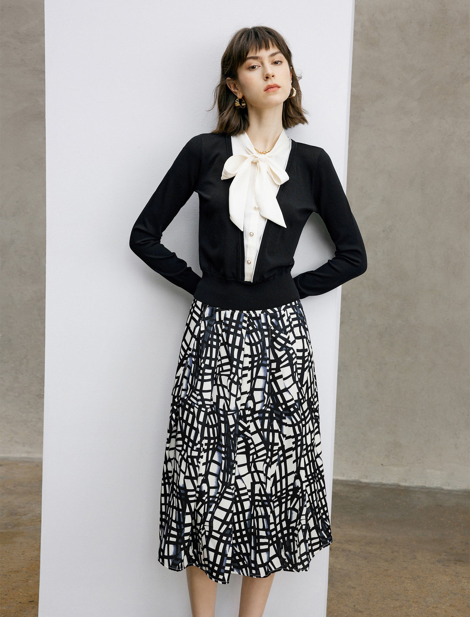 Faux Two-Piece Bow Detail Knit Top
