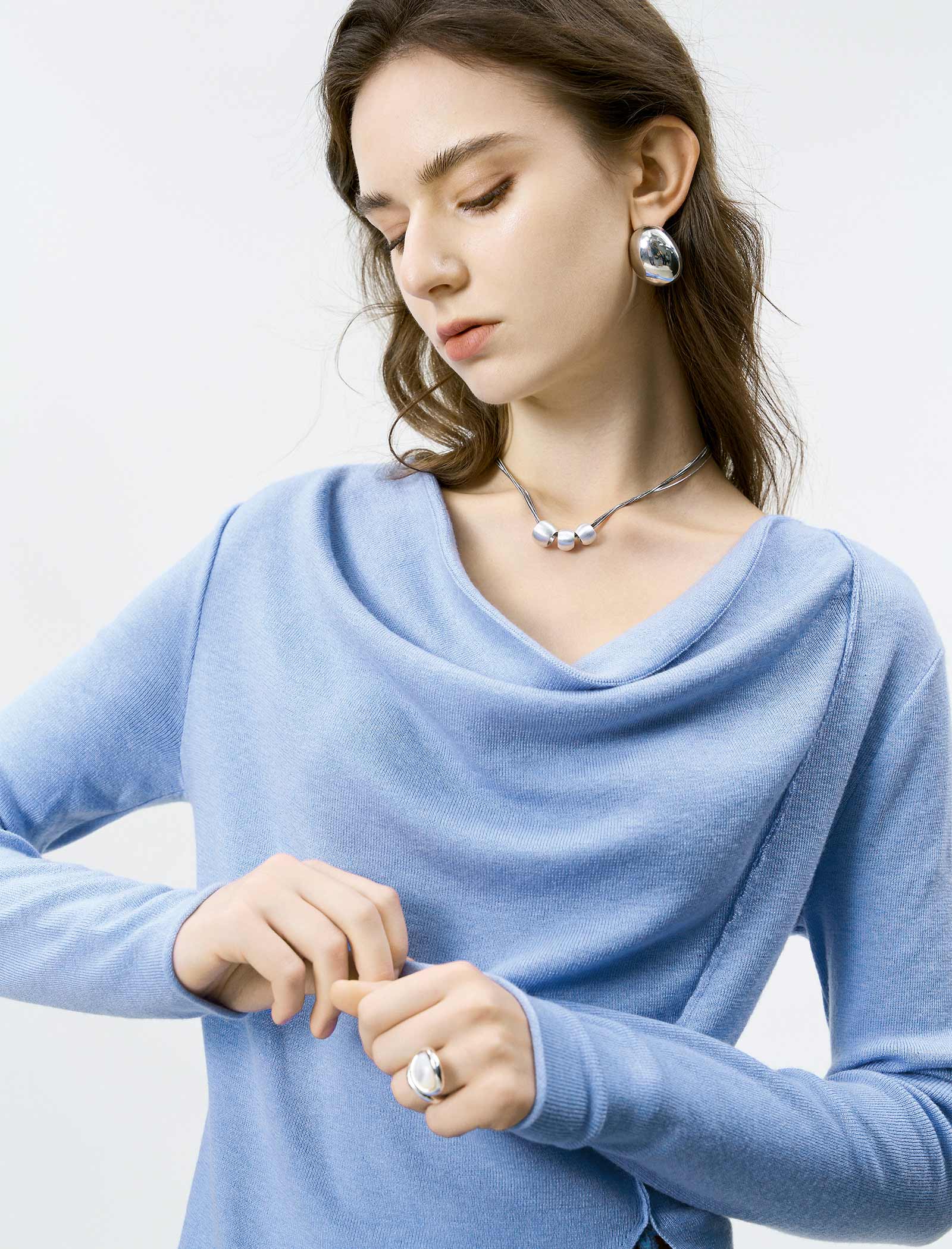 Cowl Neck Asymmetrical Knit Top