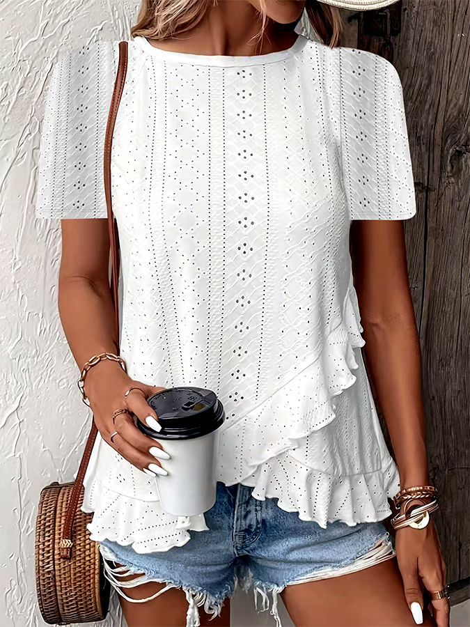 Women's Fashion Casual Solid Color Short Sleeve Round Neck T-Shirt