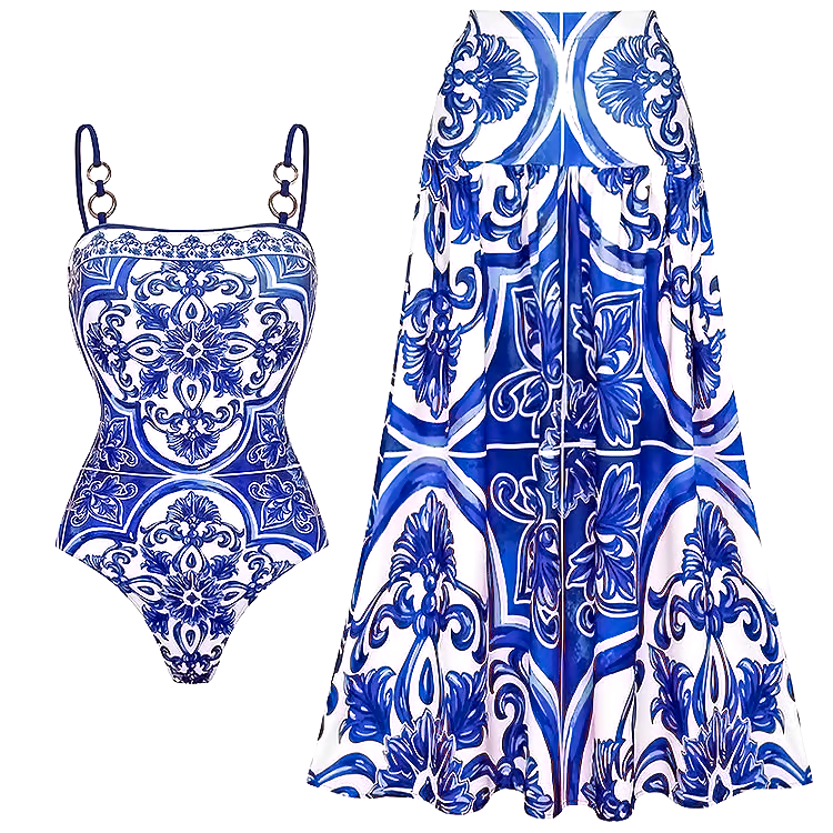 Printed One Piece Swimsuit Set
