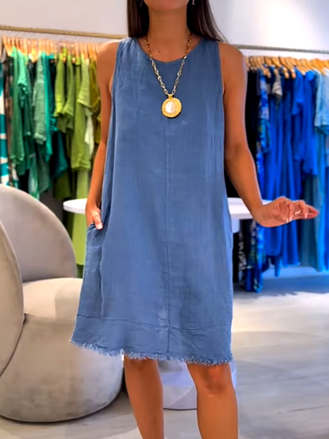 Women's Casual Solid Color Round Neck Sleeveless Splicing Dress
