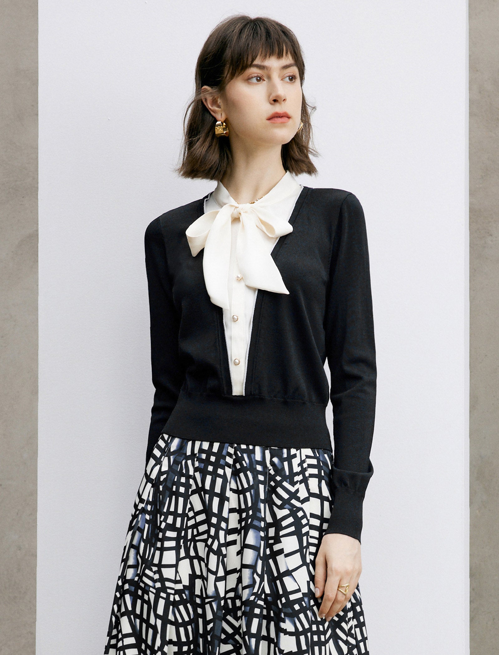 Faux Two-Piece Bow Detail Knit Top