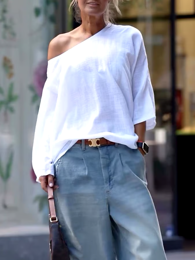 Women'S Casual Solid Color Off-Shoulder Loose Top