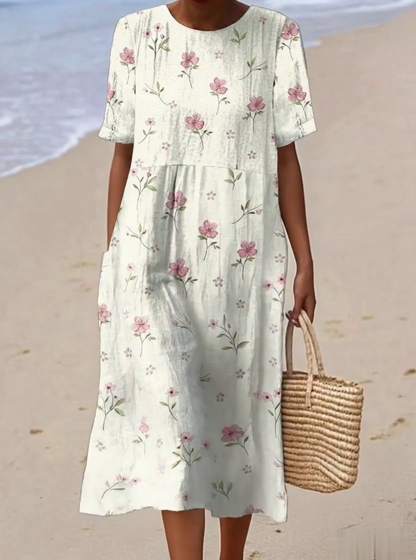 Women's Casual Floral Print Round Neck Short Sleeve Dress