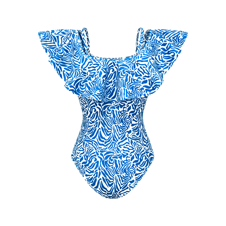 Ruffle Printed One Piece  Swimsuit Set