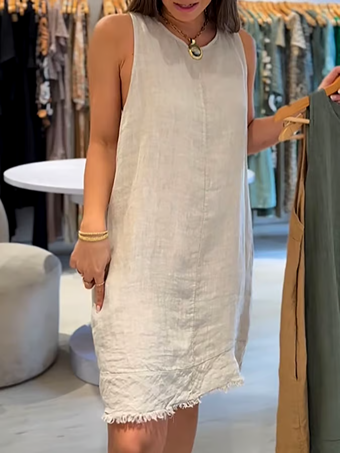 Women's Casual Solid Color Round Neck Sleeveless Splicing Dress