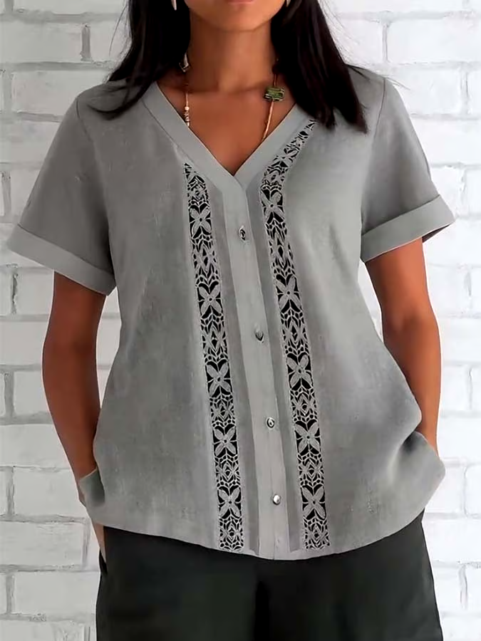 Women'S Casual Featured Patchwork Top Shirt