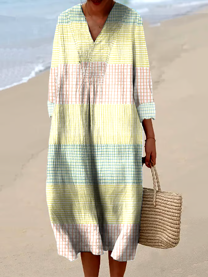 Women's Casual Plaid Loose Long Sleeve Dress