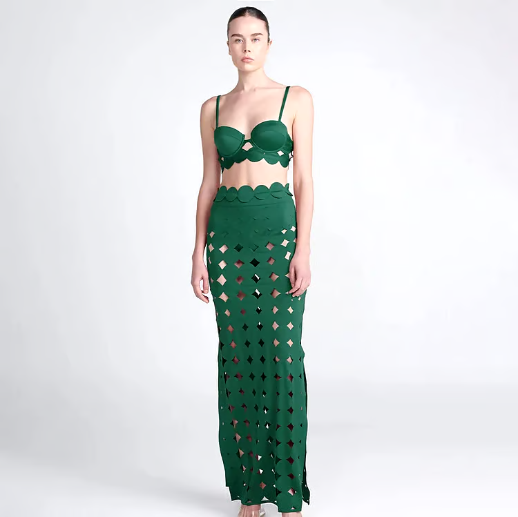 DBVACAY Laser Cutting Circularity Bikini Straight Skirt Swimsuit Set