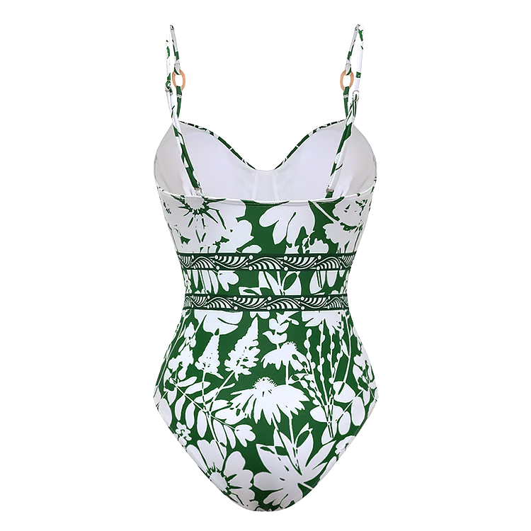 Sling Shadow of Trees Printed One Piece Swimsuit Set