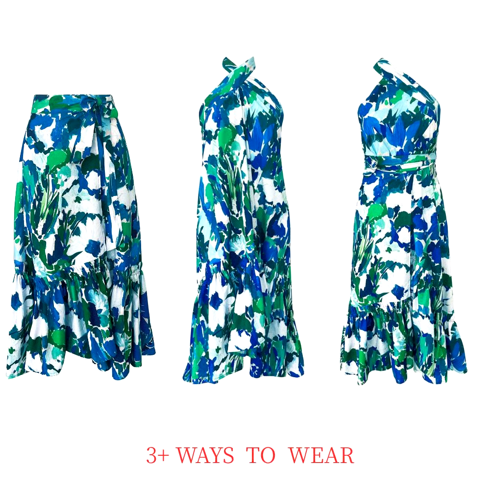 Blue Reversible Multi Wear Bikini And Skirt Swimsuit Set