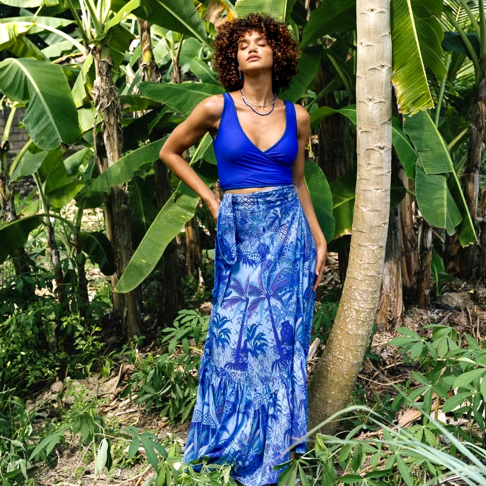 Blue Reversible High Waist Bikini And Sarong Swimsuit Set