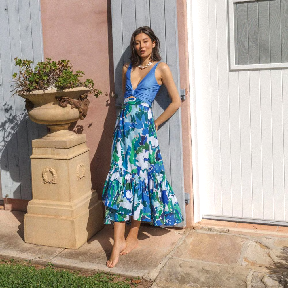 Blue Reversible Multi Wear Bikini And Skirt Swimsuit Set