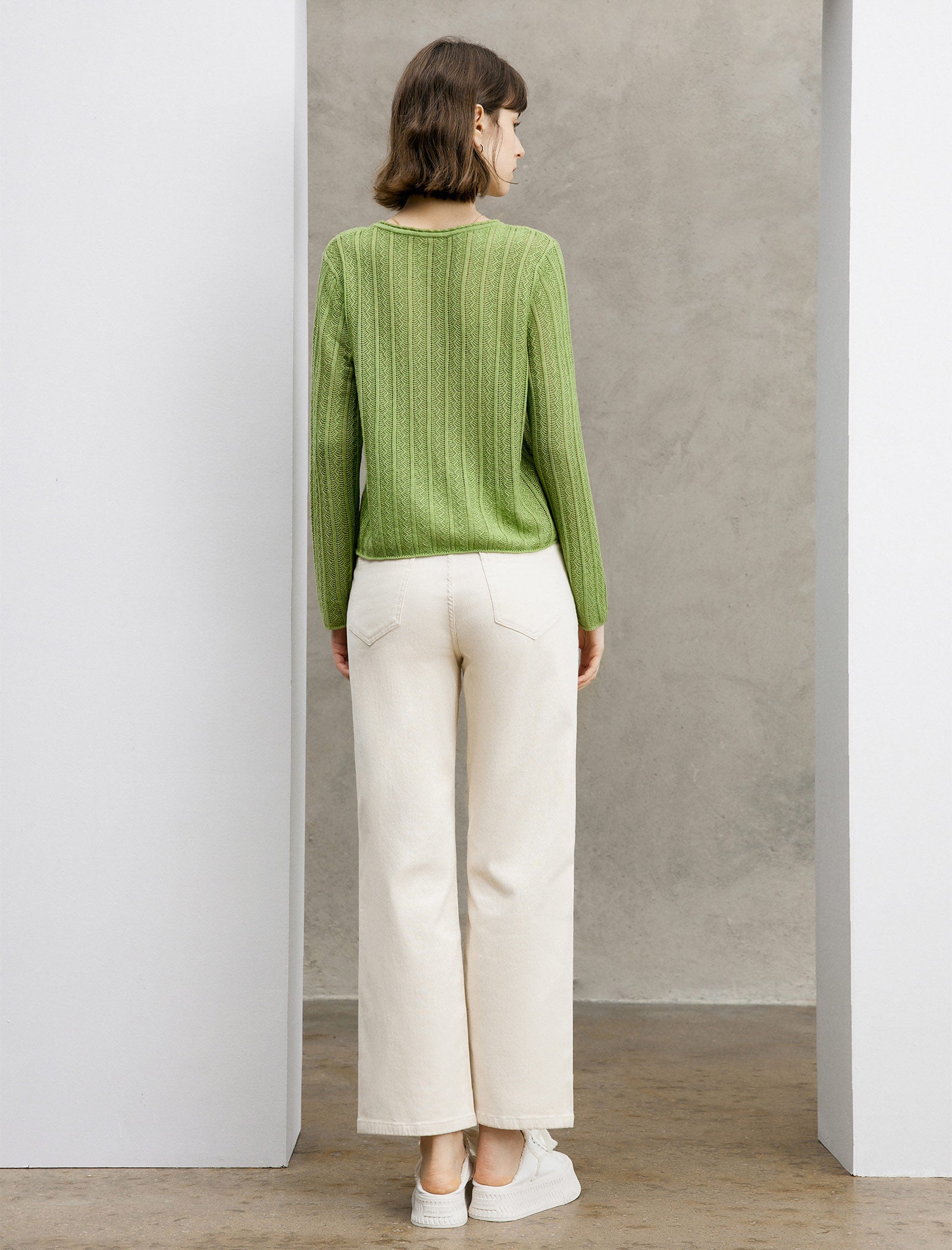 Ribbed Pattern Long Sleeve Knit Top