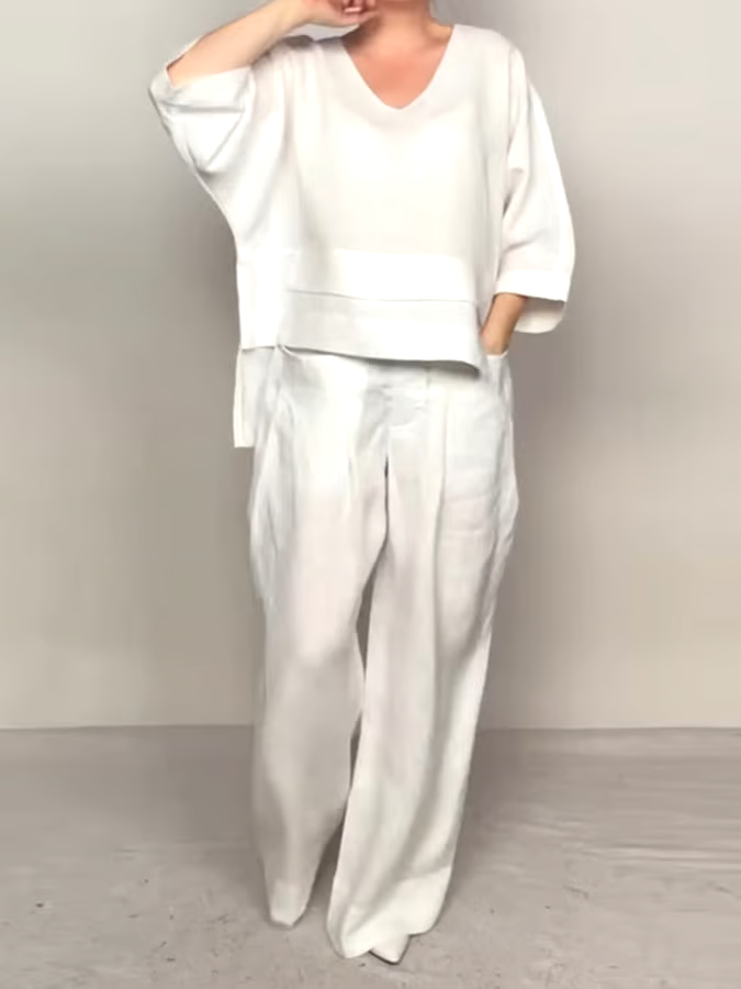 Women'S Casual Solid Color Irregular Cotton And Linen Suit