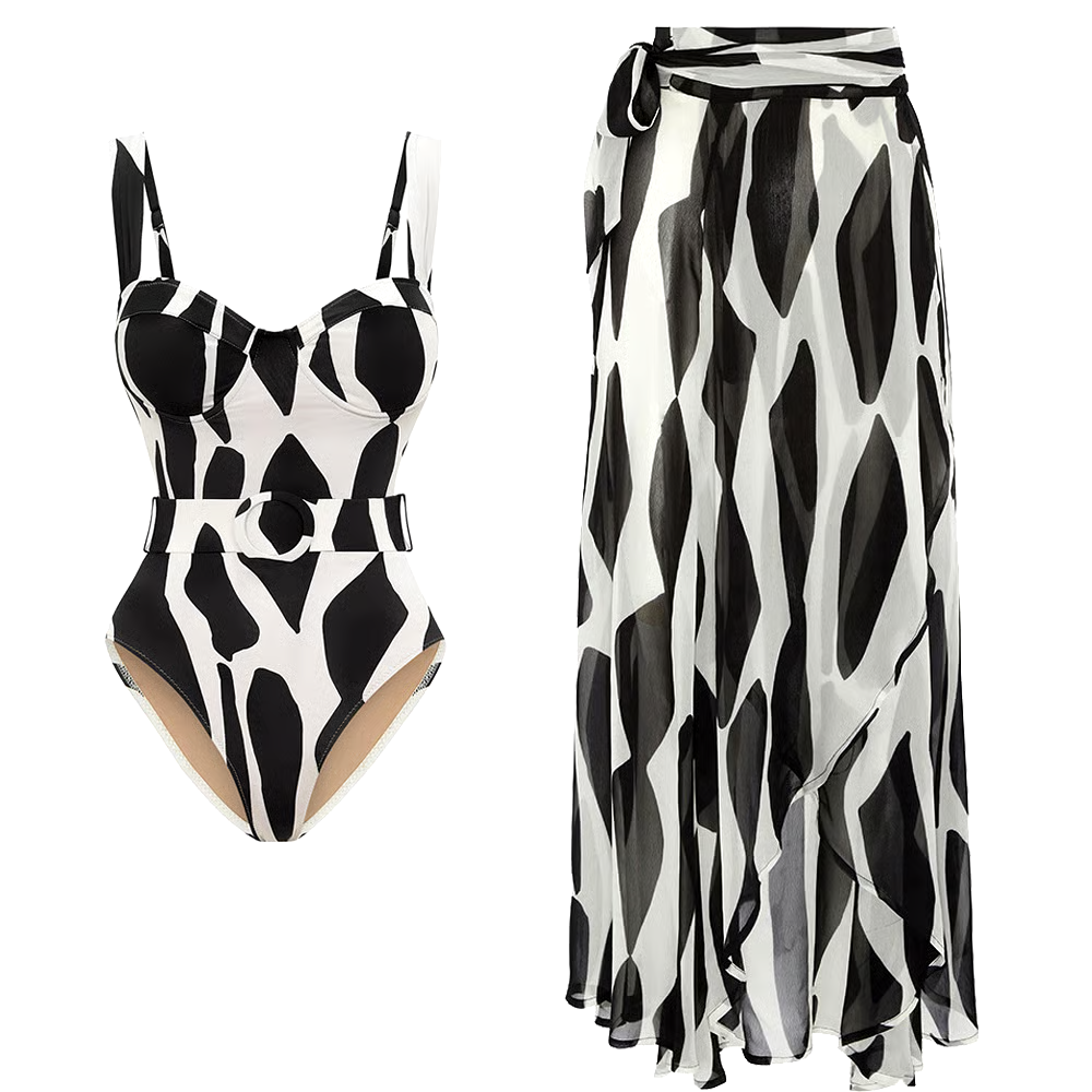 Loop Buckle Print Two Piece Swimsuit Set