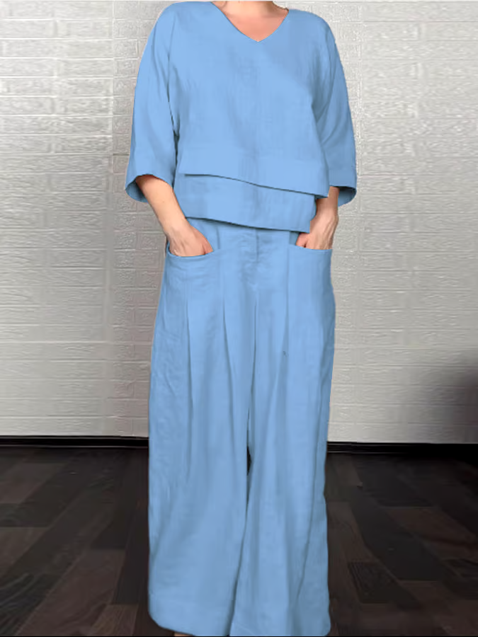 Women'S Casual Solid Color Irregular Cotton And Linen Suit