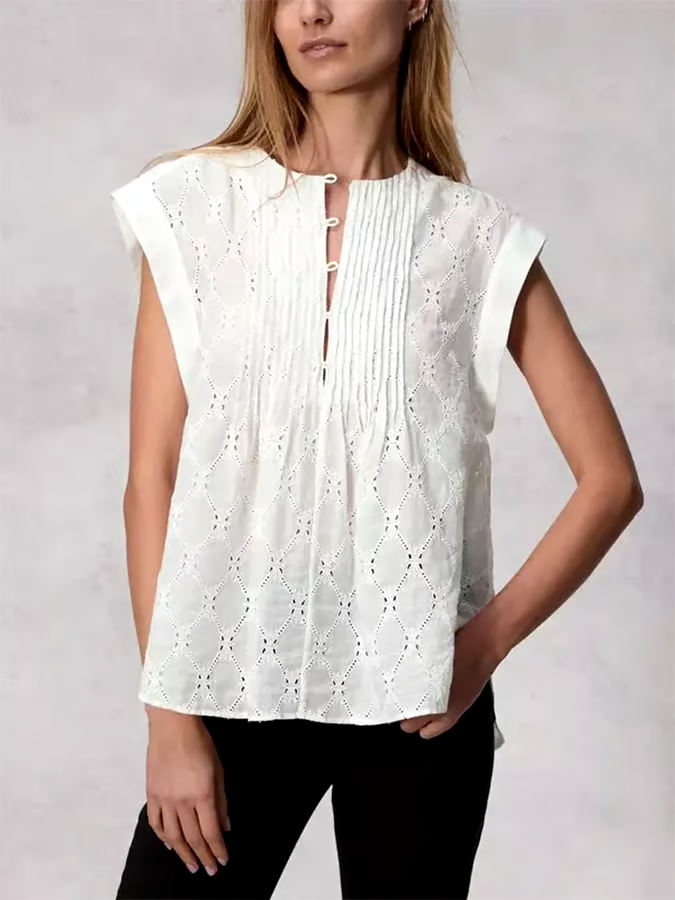 Women's Sleeveless Cotton&Linen Hollow Vest