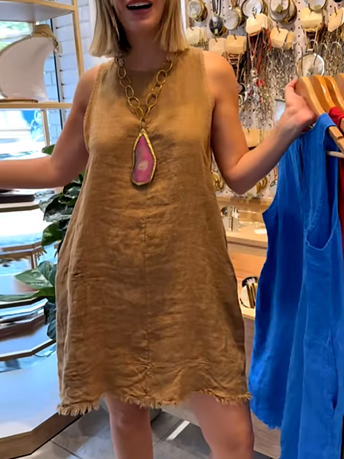 Women's Casual Solid Color Round Neck Sleeveless Splicing Dress