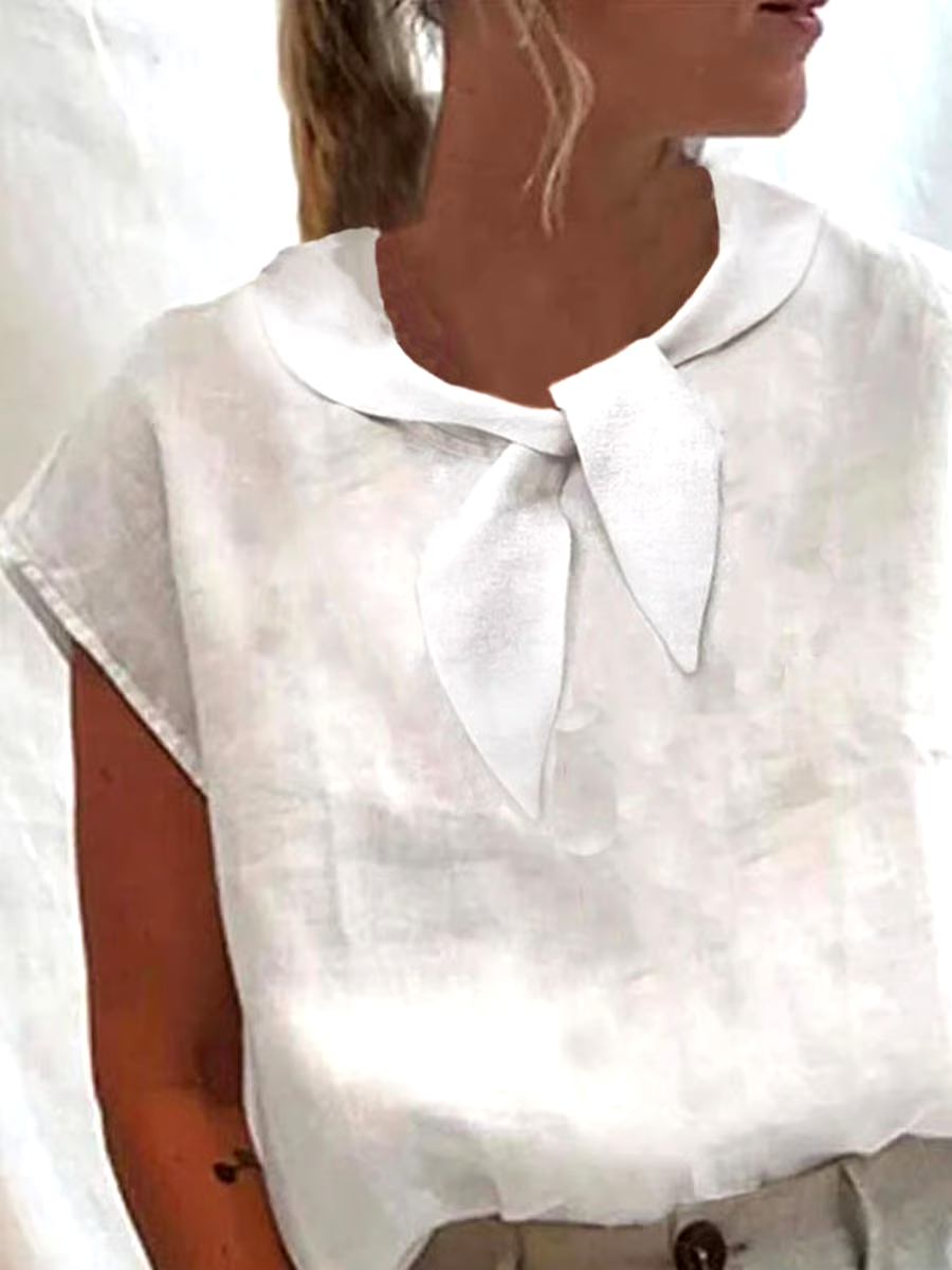 Women'S Casual Solid Color Short-Sleeved Cotton And Linen Top