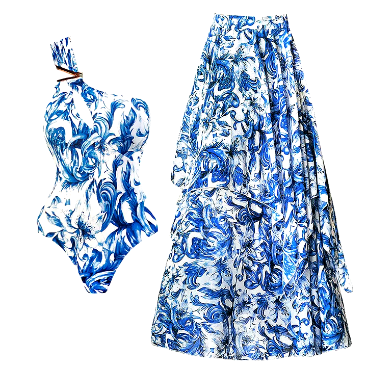 Floral Print Long Sleeves Tow Piece Swimsuit Set