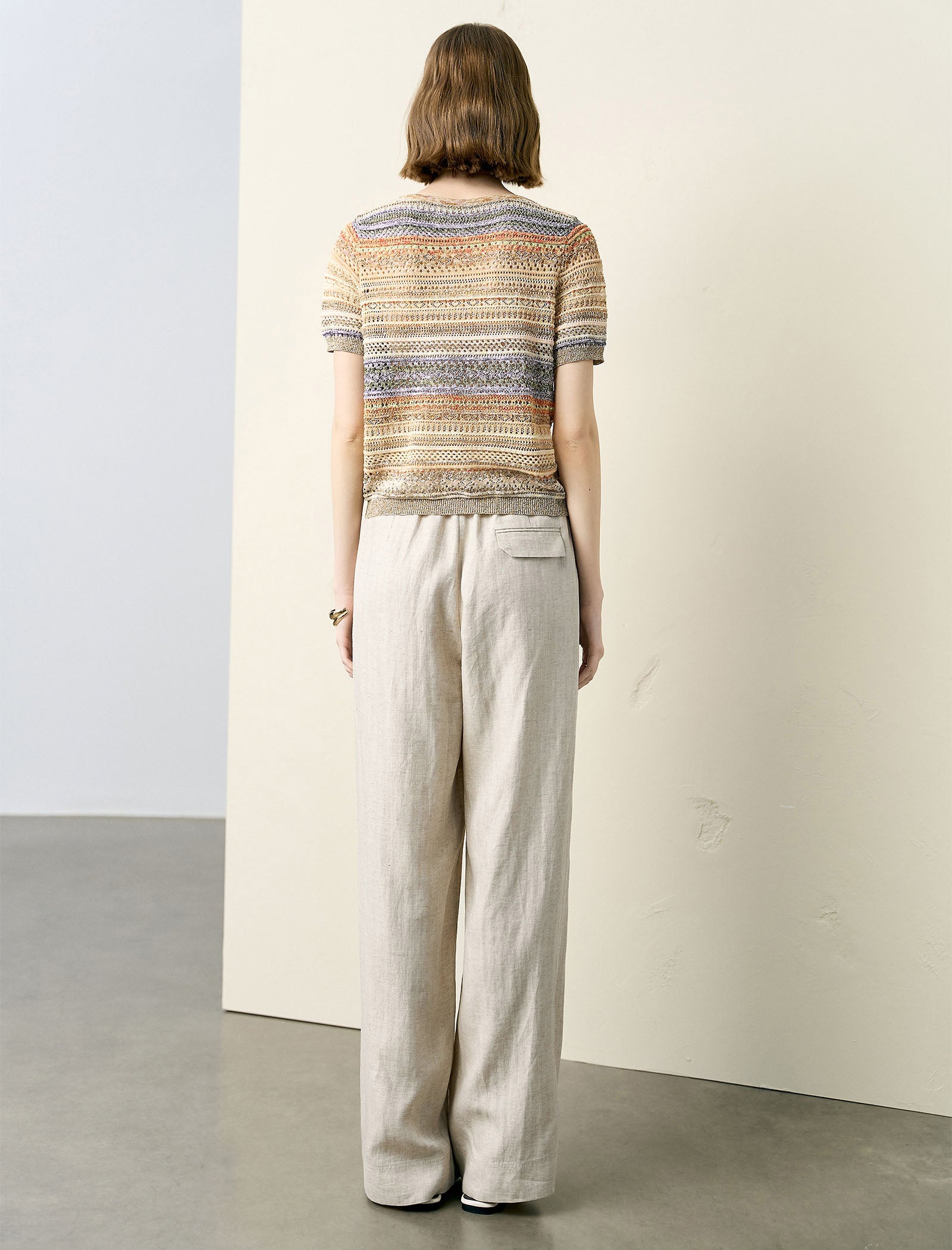 Colorful Striped Short Sleeve Knit Top
