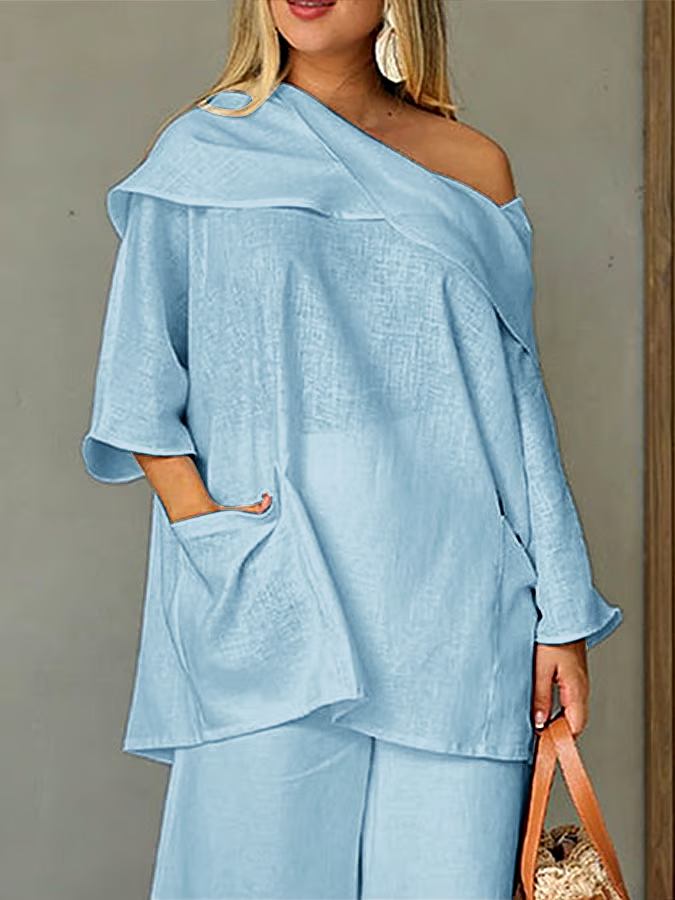 Women's Casual Solid Color Long Sleeve Cotton and Linen Top