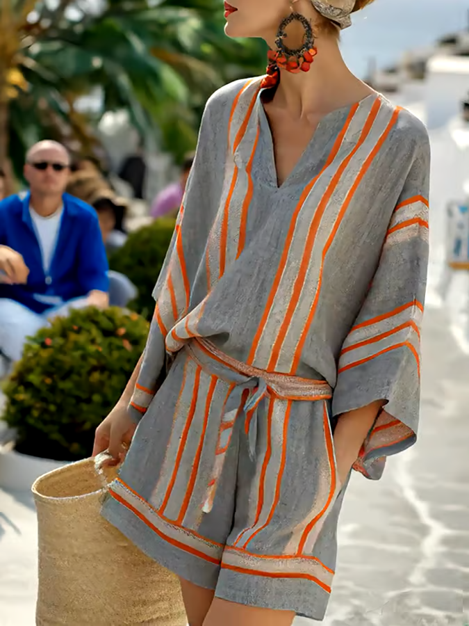 Women'S Striped Belted Jumpsuit