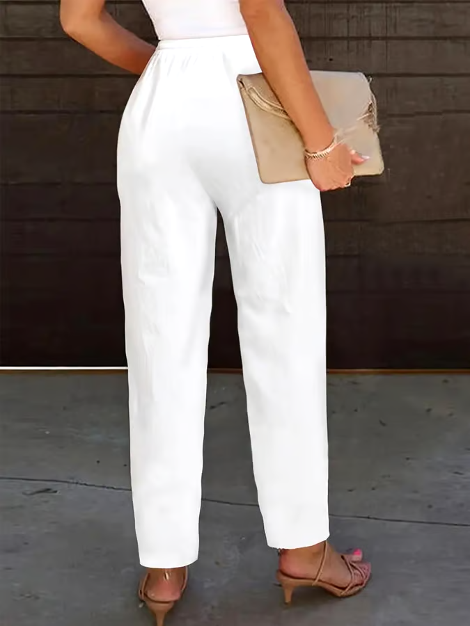 Women's Casual Solid Color Cotton and Linen Slit Pants