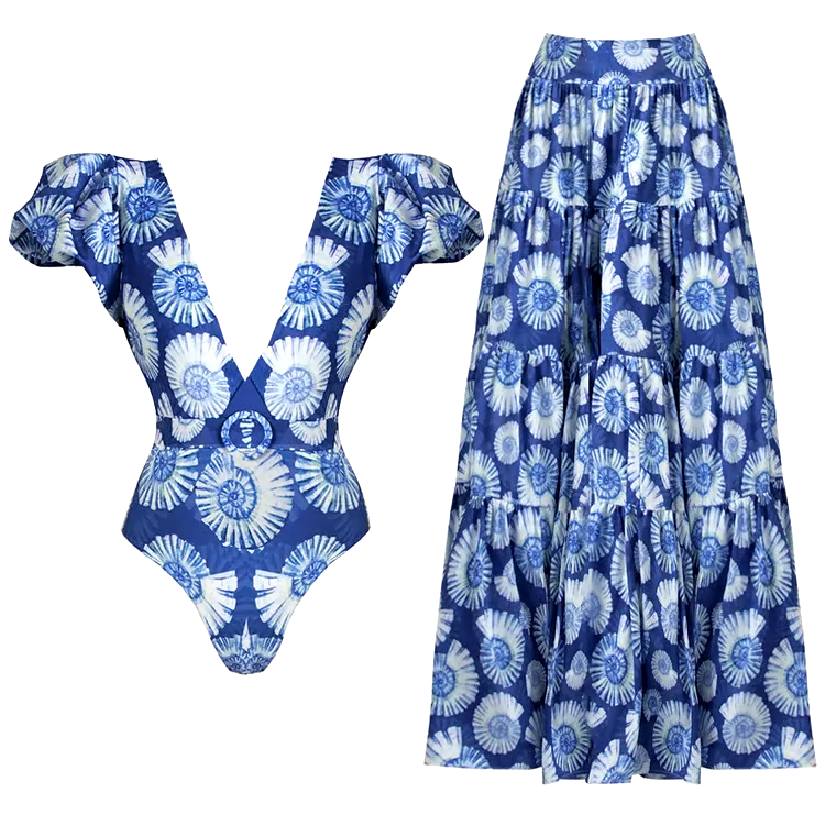 Ruffle Floral print Two Piece Swimsuit Set