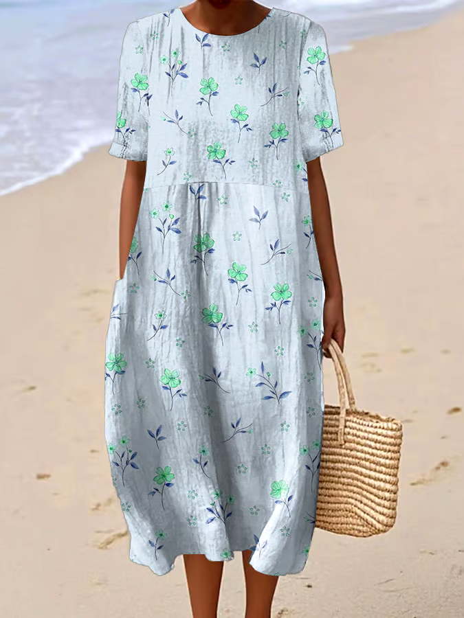 Women's Casual Floral Print Round Neck Short Sleeve Dress