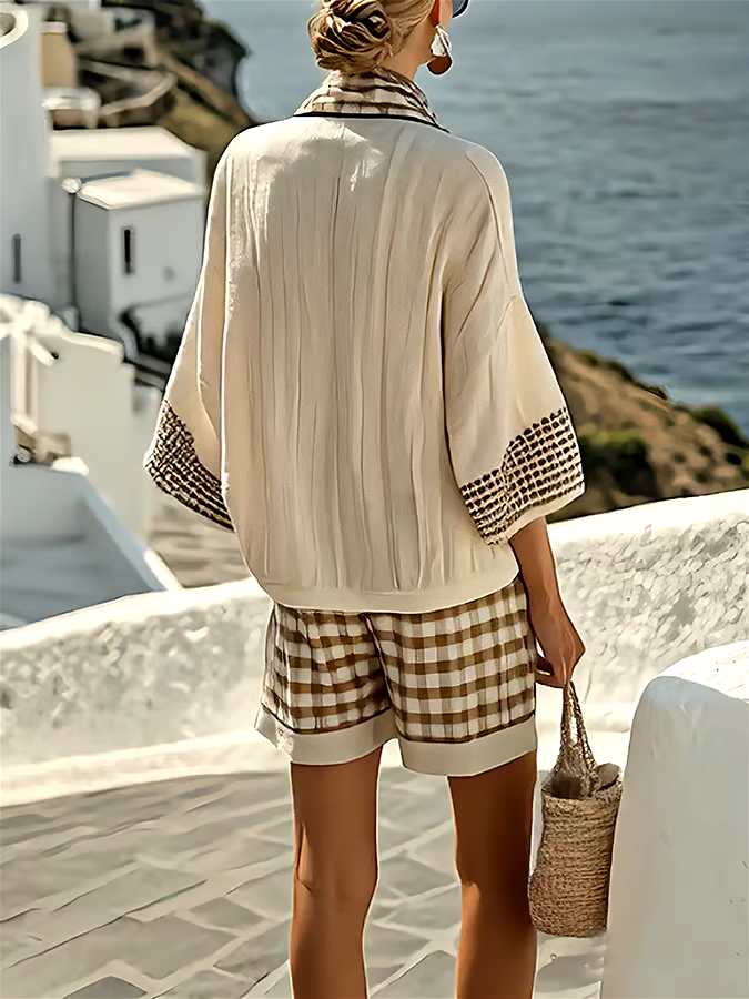 Women'S Loose Striped Scarf Holiday Shorts Set