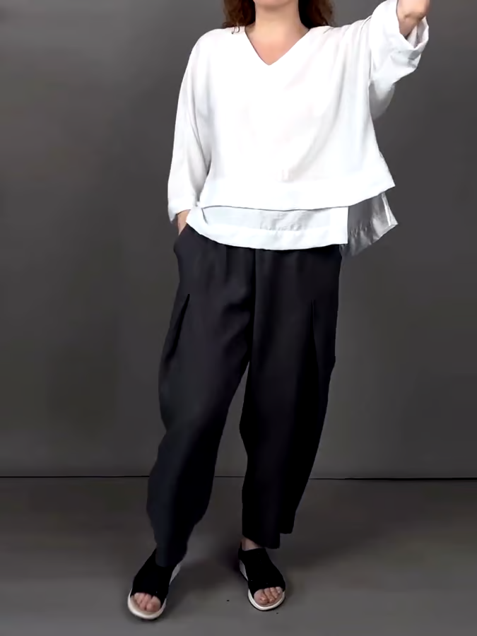 Women'S Casual Solid Color Cotton And Linen Two-Piece Suit