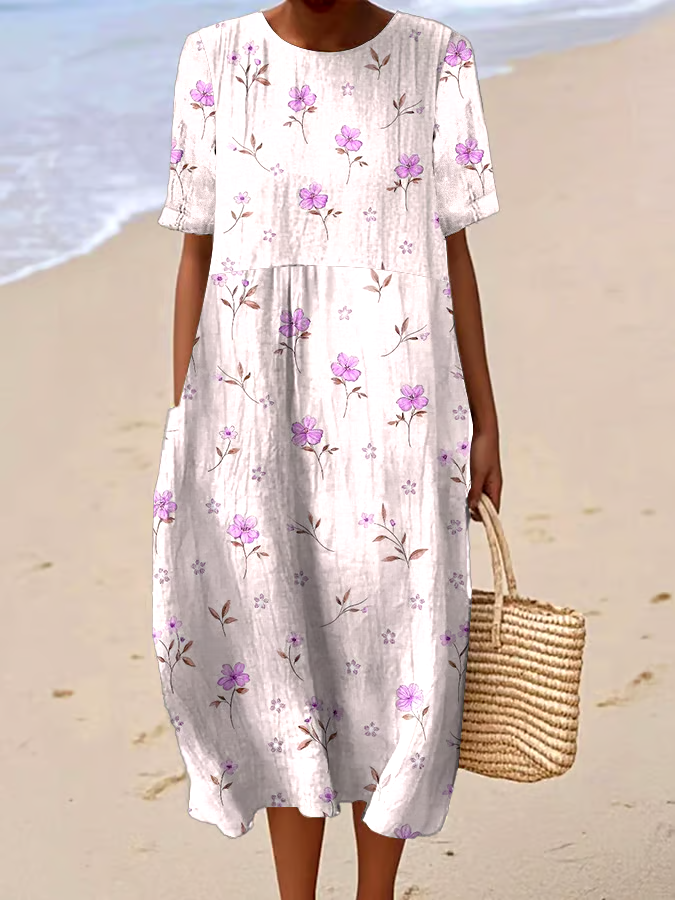 Women's Casual Floral Print Round Neck Short Sleeve Dress