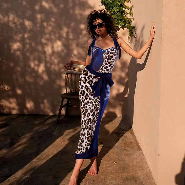 Blue Marble Lleopard Pprint Swimsuit Set