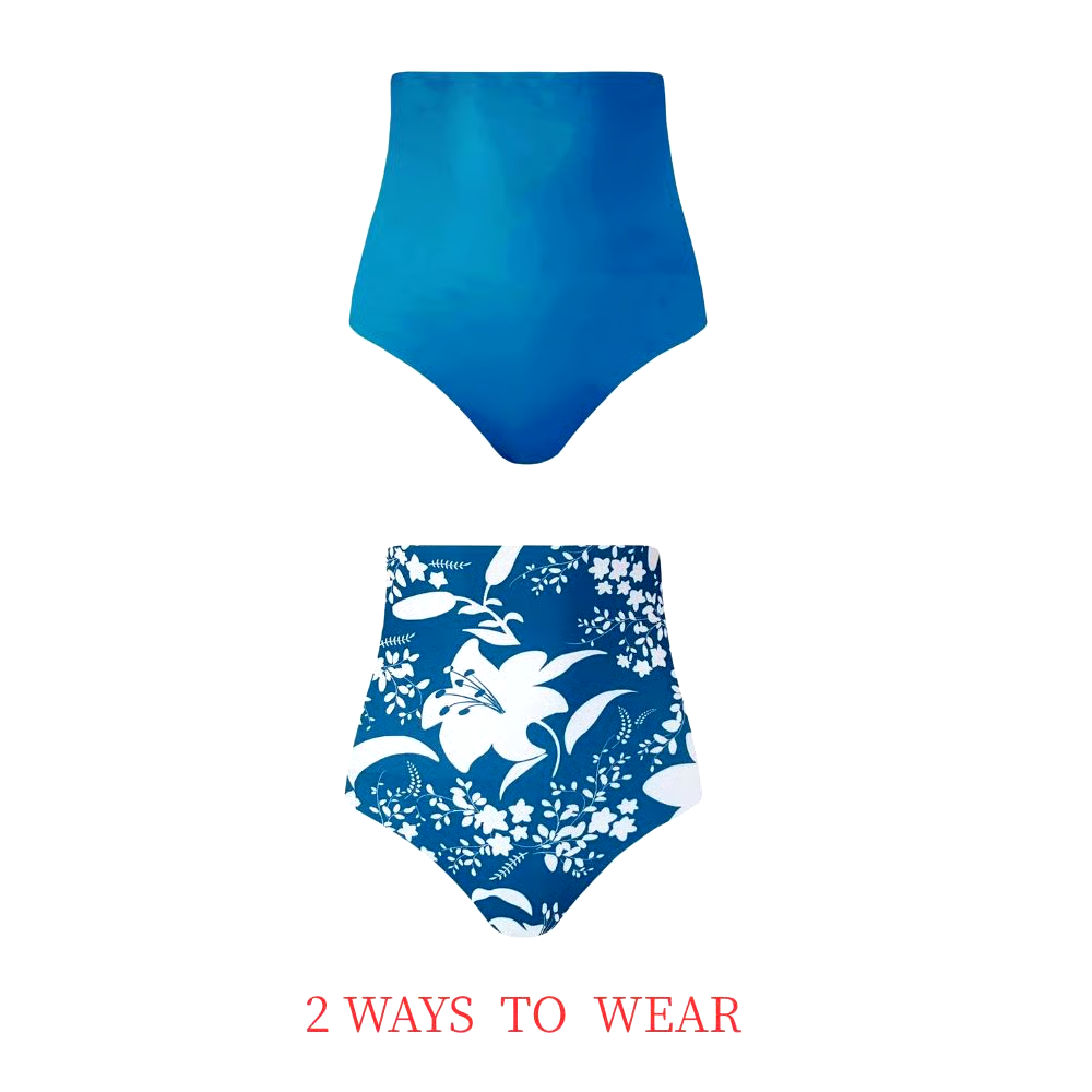 Blue Reversible Multi Wear Bikini And Sarong Swimsuit Set