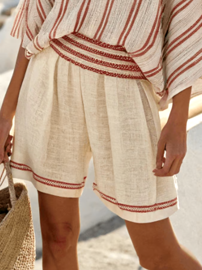 Women'S Loose Striped Holiday Shorts Set